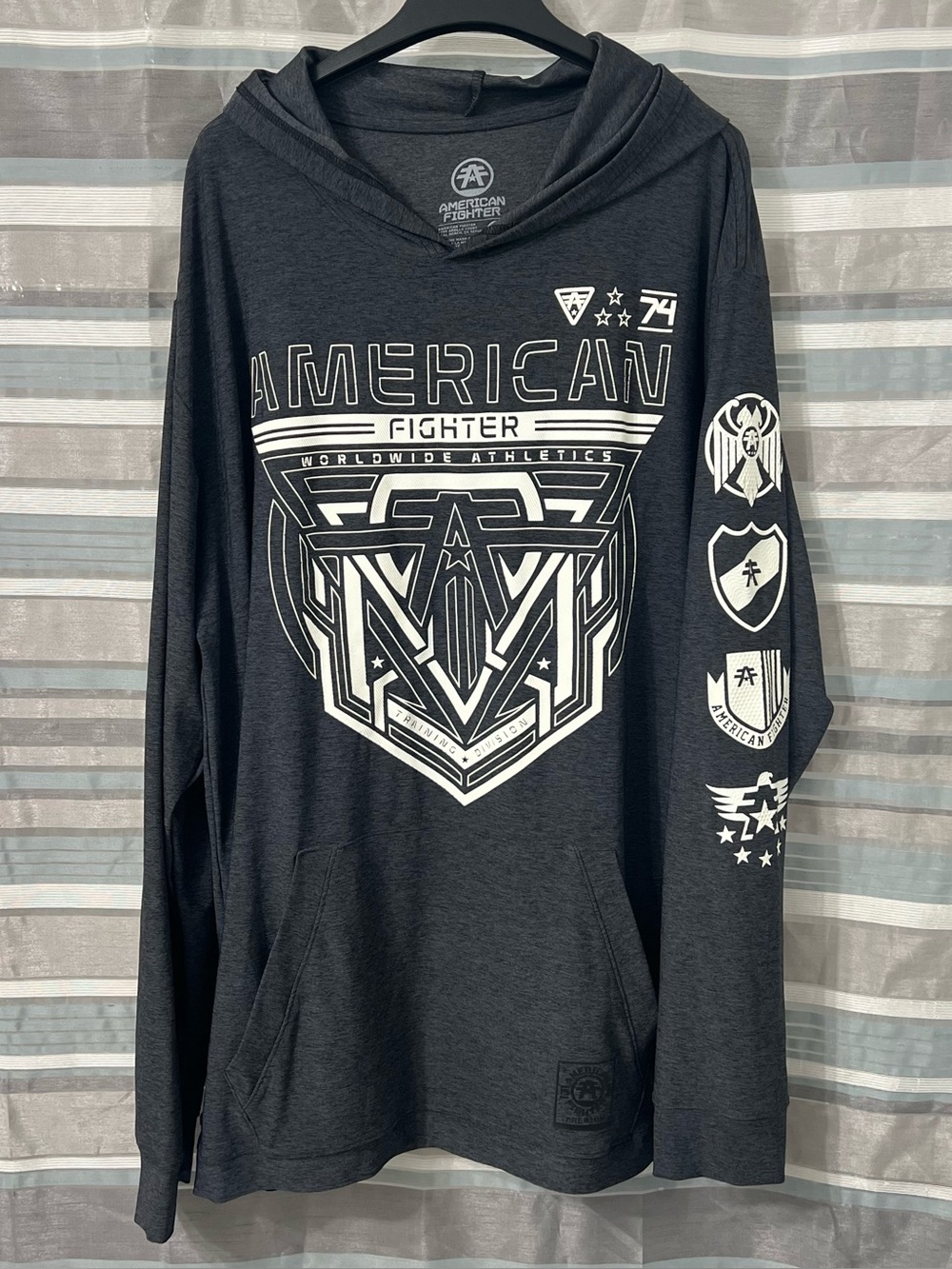 American Fighter Dark Charcoal Gray Robertson Graphic Long Sleeve Shirt Hoodie